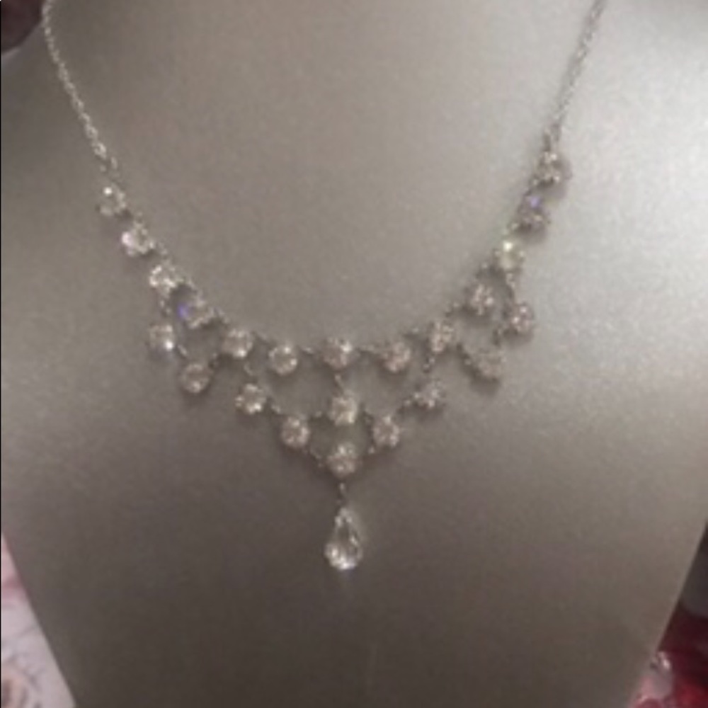 Sterling Silver Crystal Drop Necklace